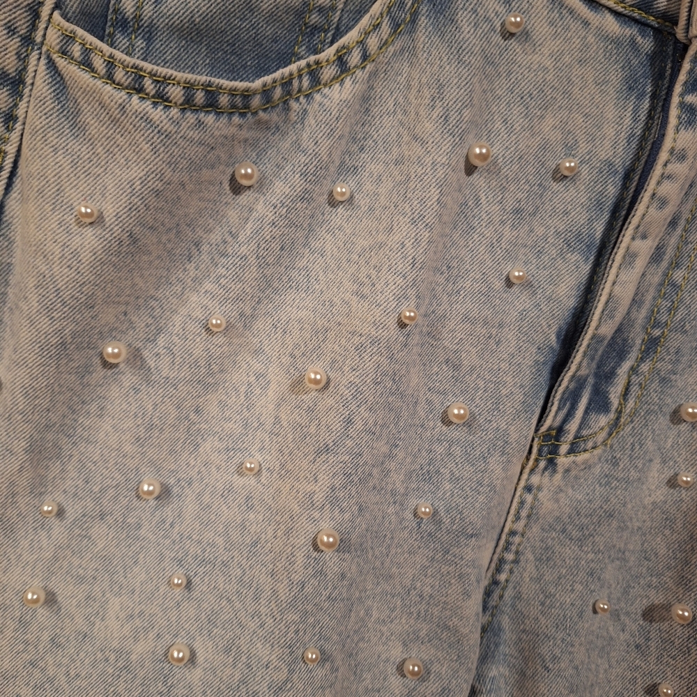 Pearl Embellished Light Blue Jeans Sz Large